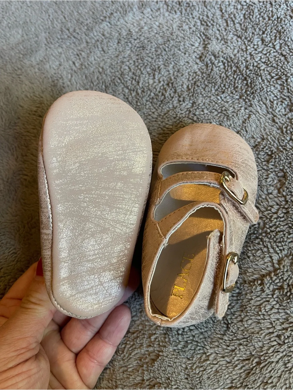 The Children's Place Metallic Rose Gold Mary Jane Baby Shoe
